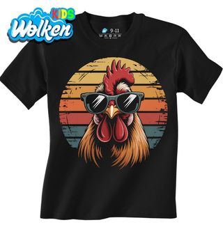[cz] [produkt] [dětské tričko] [černá] [hlavní] Kohout s Brýlemi s Retro Pozadím.jpg