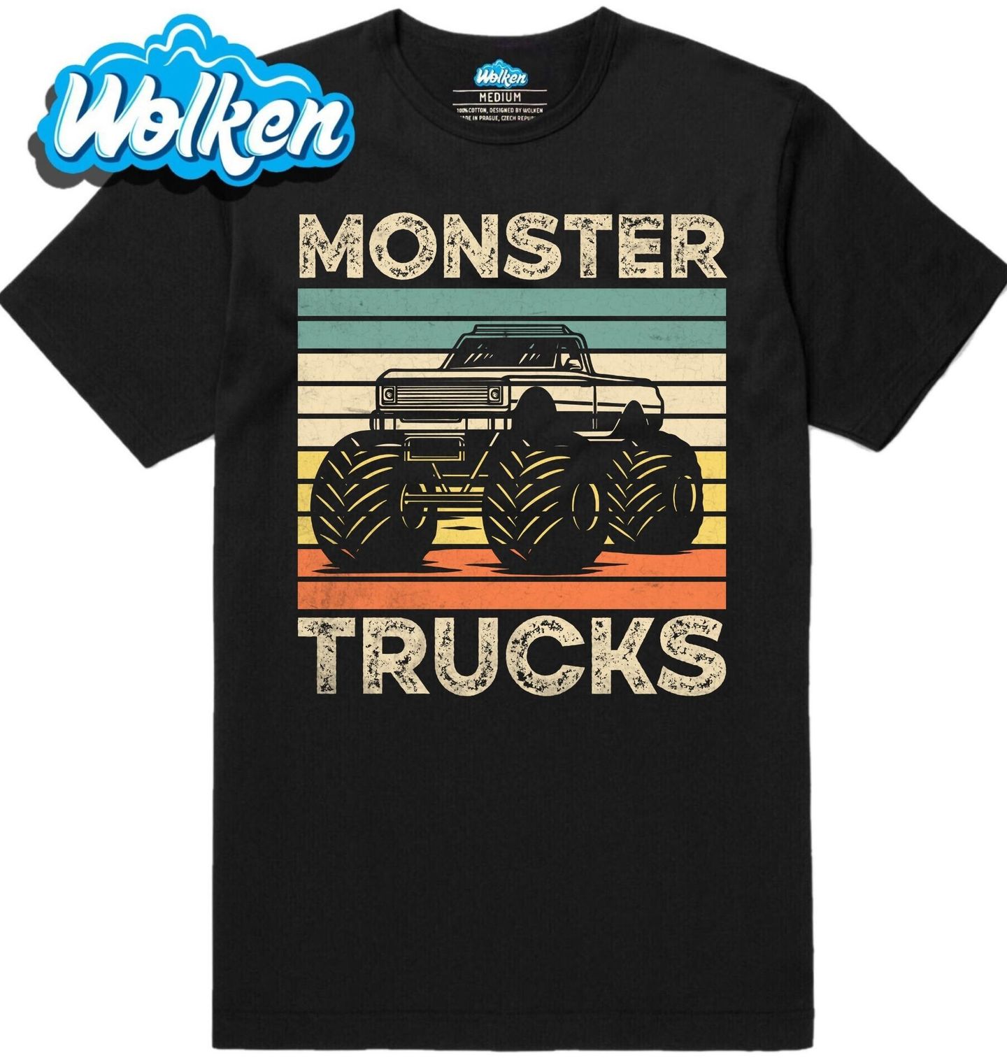 [cz] [produkt] [pánské tričko] [černá] [hlavní] NázeRetro Monster Nákladní Automobily Monster Trucksv potisku.jpg