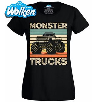 [cz] [produkt] [dámské tričko] [černá] [hlavní] Retro Monster Nákladní Automobily Monster Trucks.jpg