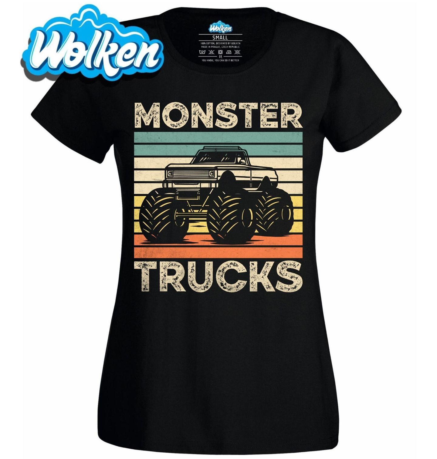 [cz] [produkt] [dámské tričko] [černá] [hlavní] Retro Monster Nákladní Automobily Monster Trucks.jpg