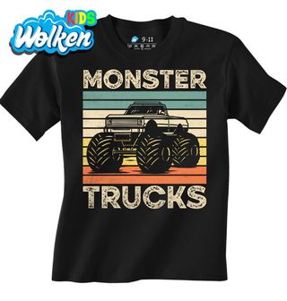 [cz] [produkt] [dětské tričko] [černá] [hlavní] Retro Monster Nákladní Automobily Monster Trucks.jpg