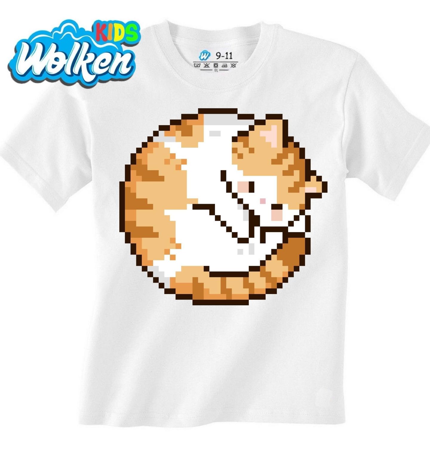 [cz] [produkt] [dětské tričko] [bílá] [hlavní] Spící Pixelová Kočka.jpg