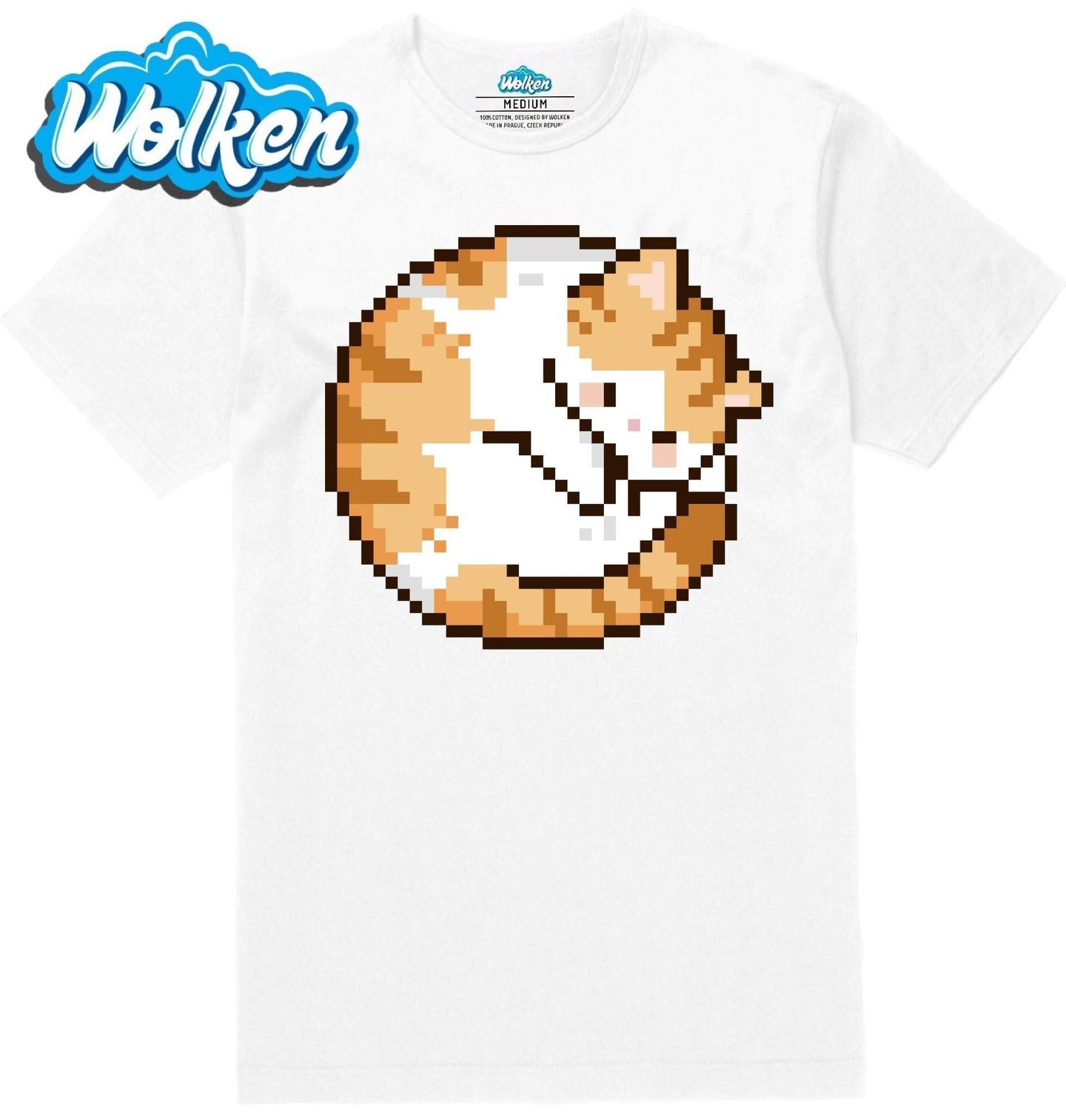 [cz] [produkt] [pánské tričko] [bílá] [hlavní] Spící Pixelová Kočka.jpg