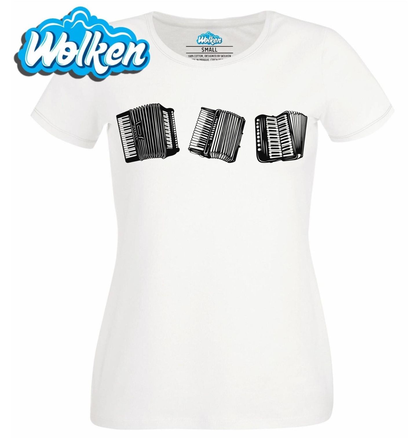 [cz] [produkt] [dámské tričko] [bílá] [hlavní] Tři Akordeony, Jedna Vášeň.jpg