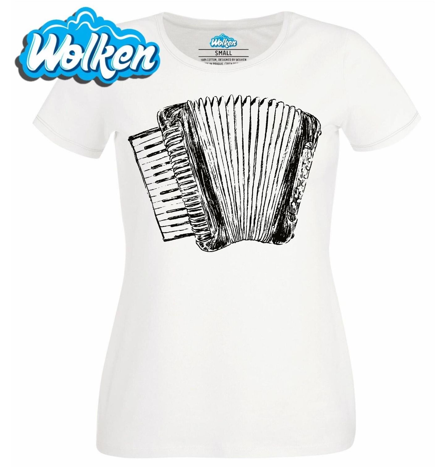 [cz] [produkt] [dámské tričko] [bílá] [hlavní] Retro Akordeon v Černobílém Stylu.jpg