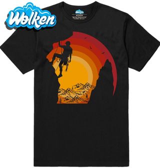 [cz] [produkt] [pánské tričko] [černá] [hlavní] Horolezec při Západu Slunce.jpg