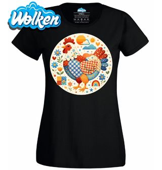 [cz] [produkt] [dámské tričko] [černá] [hlavní] Folklórní Vyšívaná Slepice.jpg