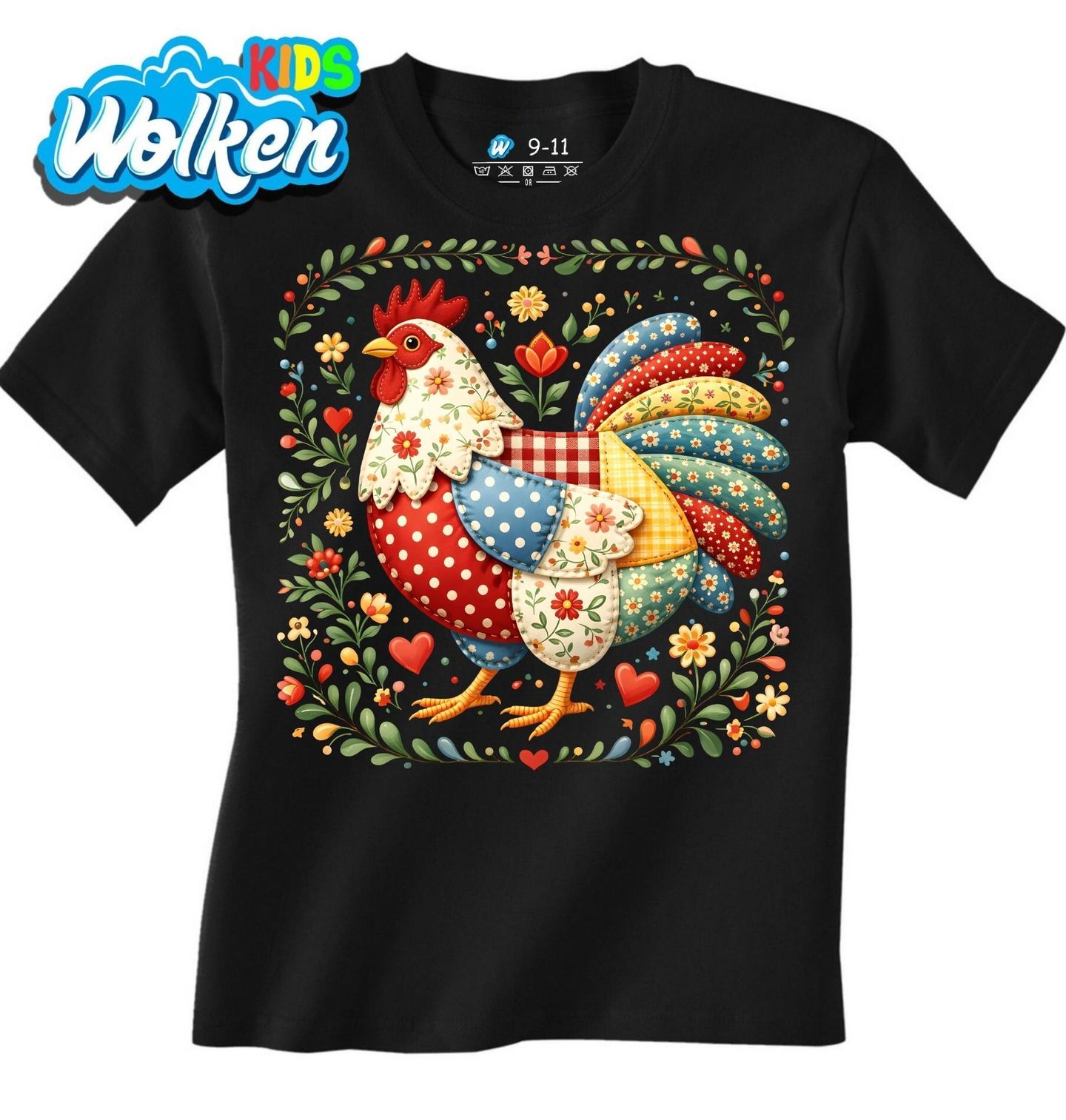[cz] [produkt] [dětské tričko] [černá] [hlavní] Květinová Slepice Folk.jpg
