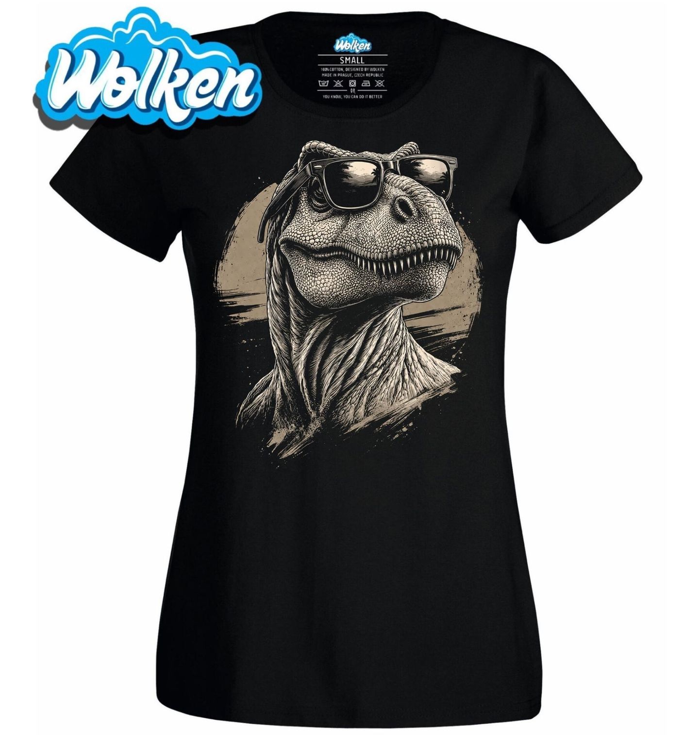 [cz] [produkt] [dámské tričko] [černá] [hlavní] Tyranosaurus s Cool Brýlemi.jpg