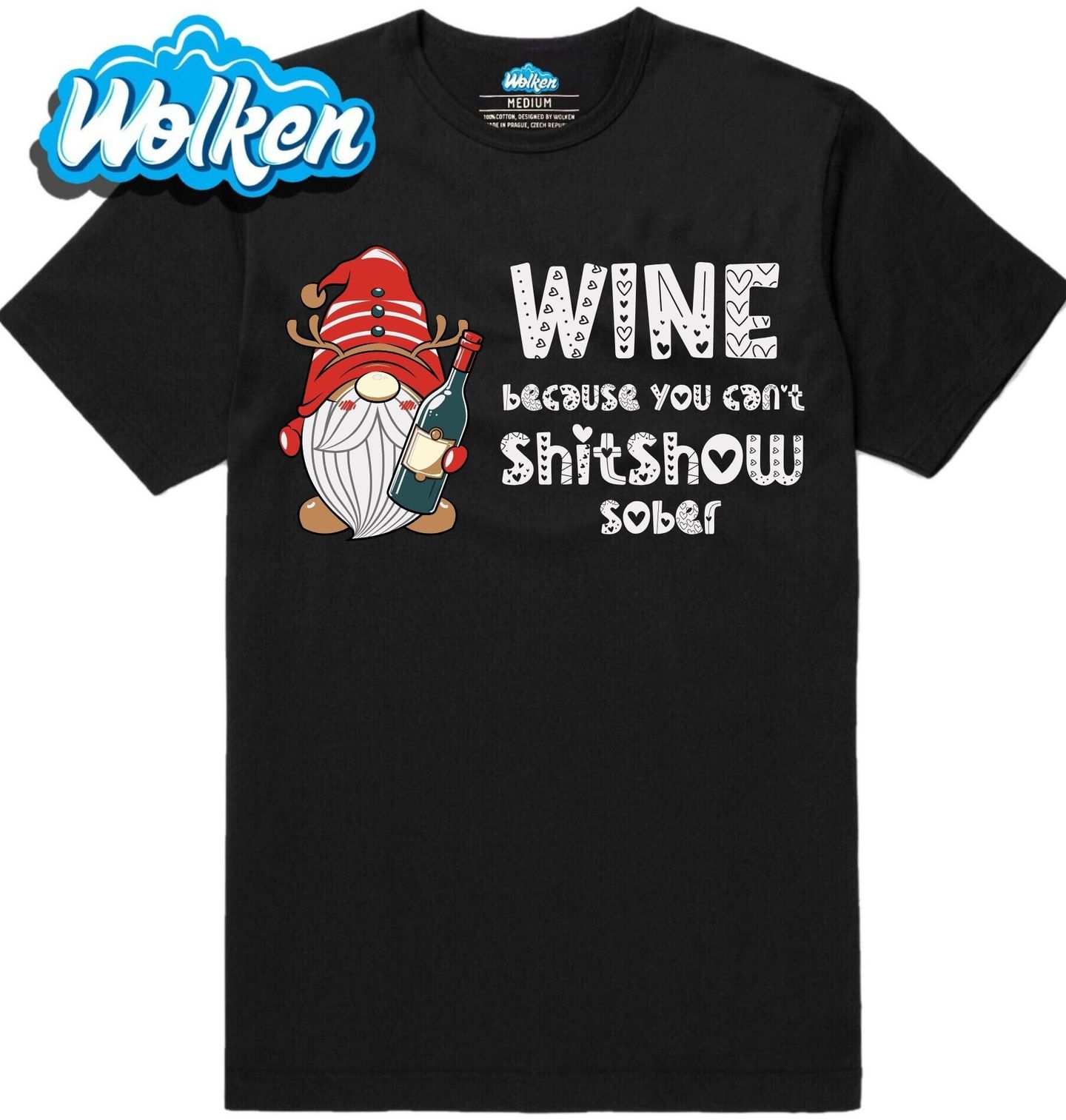 [cz] [produkt] [pánské tričko] [černá] [hlavní] Vánoční Skřítek Milovník Vína.jpg