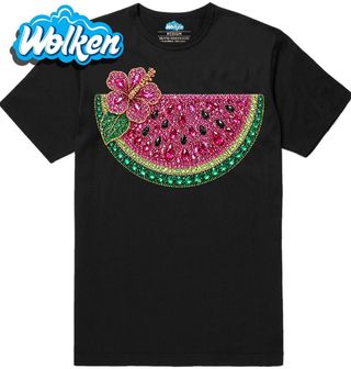 [cz] [produkt] [pánské tričko] [černá] [hlavní] Třpytivý Meloun s Květem Ibišku Rhinestone.jpg