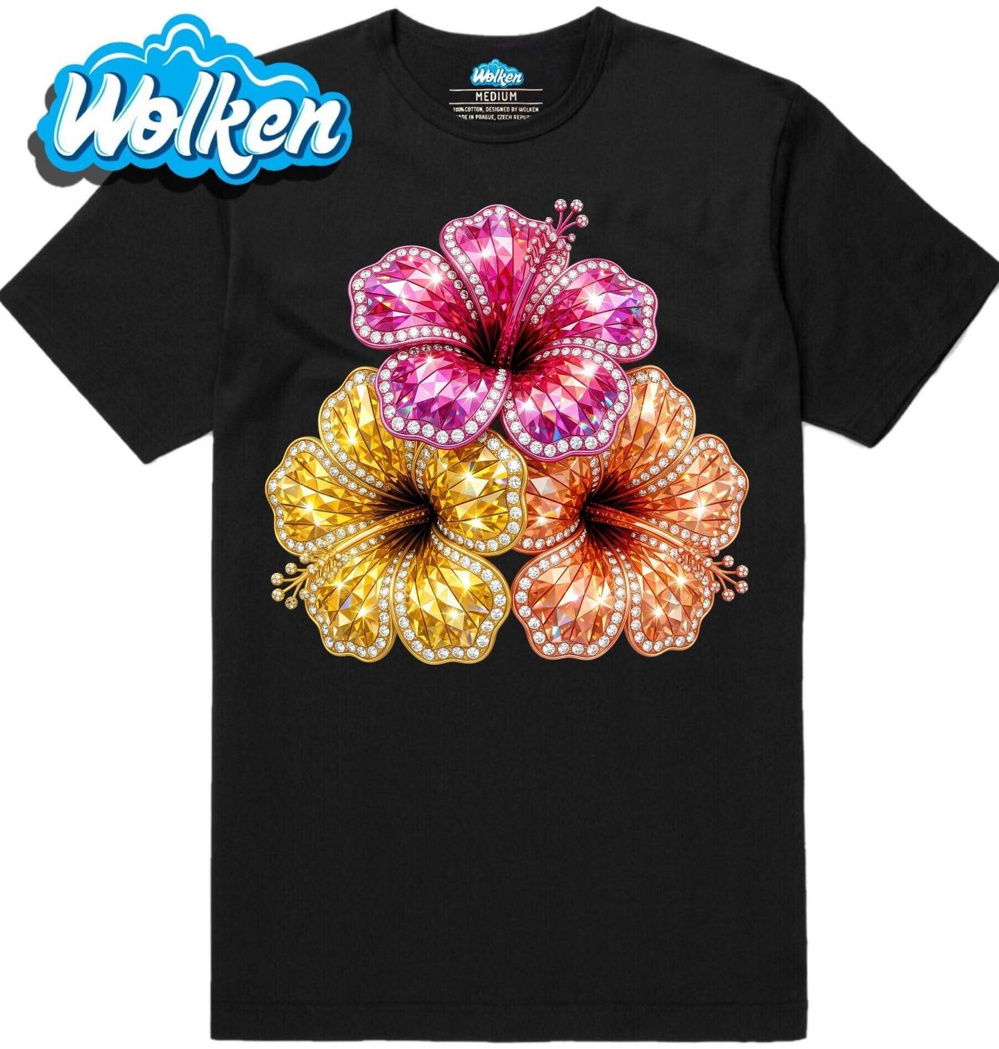 [cz] [produkt] [pánské tričko] [černá] [hlavní] Třpytivé Květy Ibišku Rhinestone.jpg