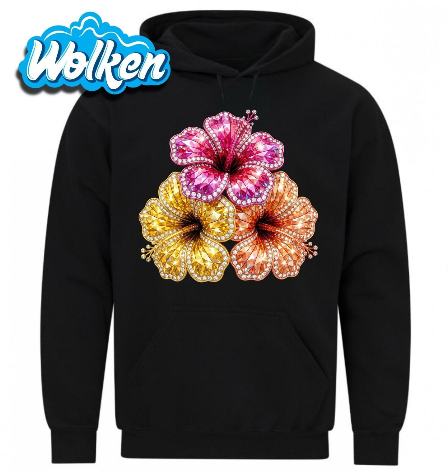 [cz] [produkt] [mikina] [černá] [hlavní] Třpytivé Květy Ibišku Rhinestone.jpg