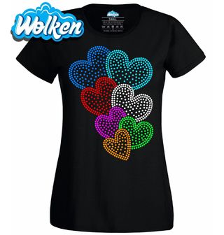 [cz] [produkt] [dámské tričko] [černá] [hlavní] Barevná Srdce z Teček Rhinestone.jpg