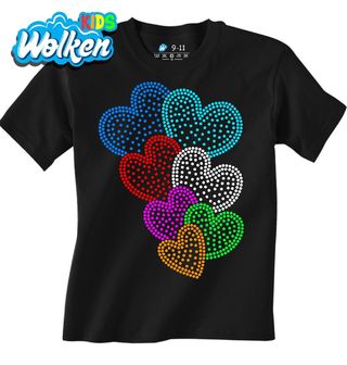 [cz] [produkt] [dětské tričko] [černá] [hlavní] Barevná Srdce z Teček Rhinestone.jpg