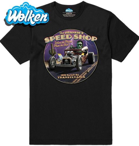 Obrázek produktu Pánské tričko Frankensteinův Speed Shop, Kde Monstrum Řádí na Silnici!