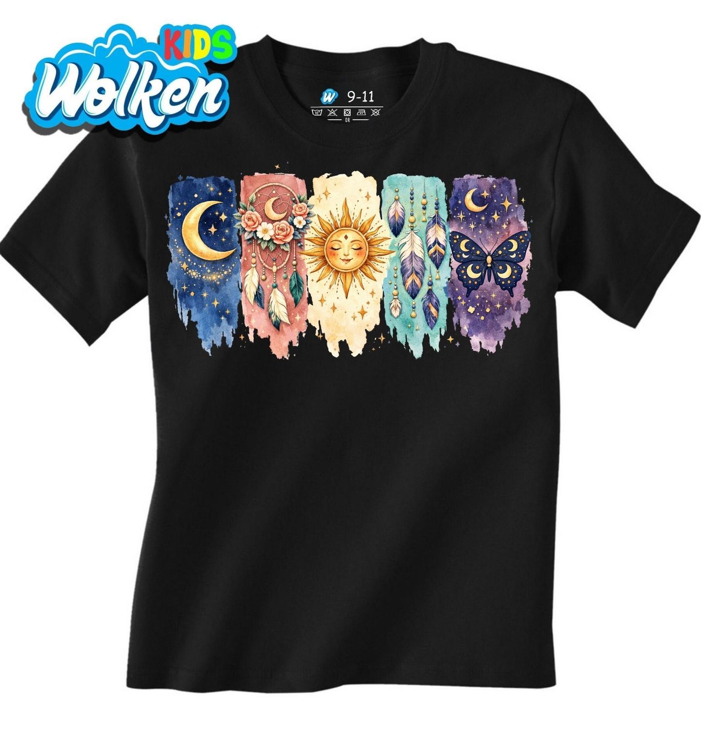 [cz] [produkt] [dětské tričko] [černá] [hlavní] Boho Slunce a Měsíc.jpg