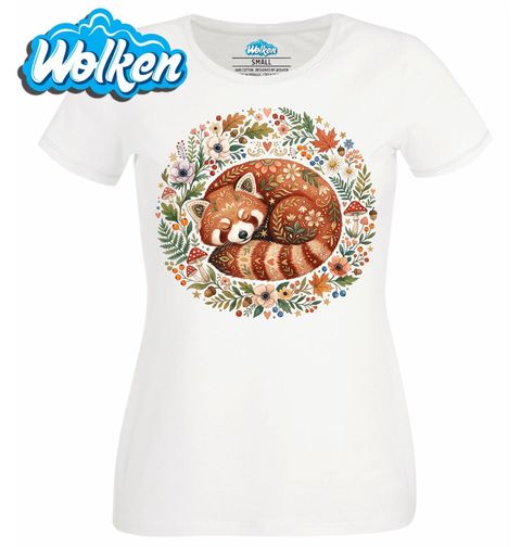 Obrázek produktu Dámské tričko Spící Červená Panda s Květinami Folk