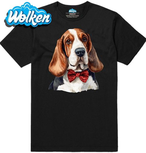 Obrázek produktu Pánské tričko Basset Hound s Červeným Motýlkem