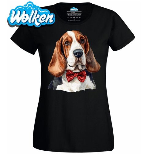 Obrázek produktu Dámské tričko Basset Hound s Červeným Motýlkem