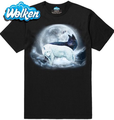 Obrázek produktu Pánské tričko Jin a Jang Černý a Bílý Vlk Při Úplňku