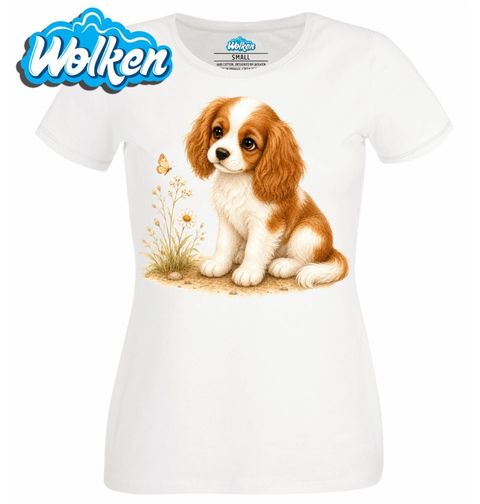 Obrázek produktu Dámské tričko Štěně s motýlem Kavalír king Charles španěl