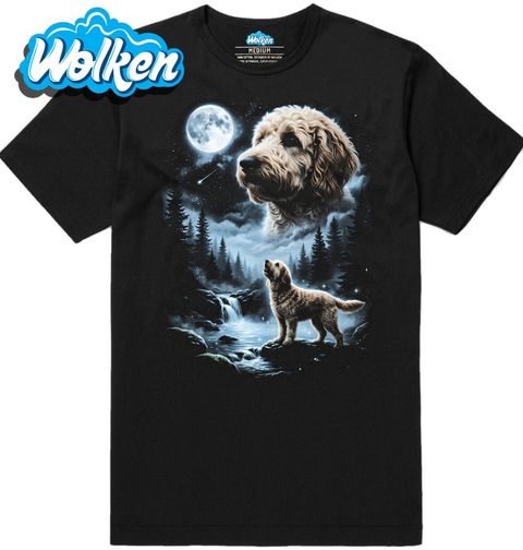 Obrázek produktu Pánské tričko Goldendoodle pod Měsícem u Lesní Řeky
