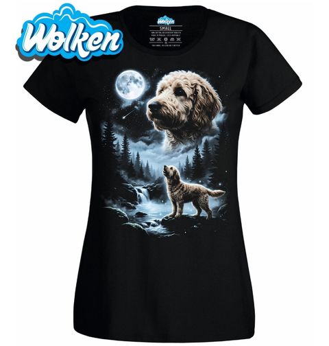 Obrázek produktu Dámské tričko Goldendoodle pod Měsícem u Lesní Řeky