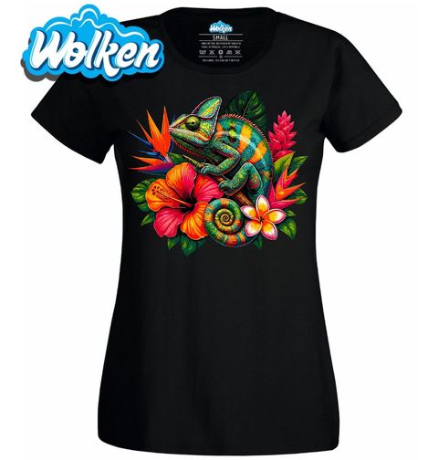 Obrázek produktu Dámské tričko Maskovaný Chameleon mezi Ibišky