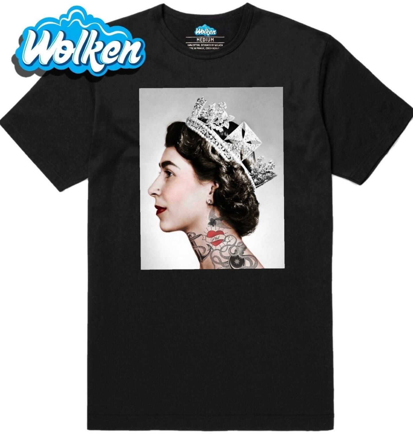 Pánské tričko Potetovaná královna Alžběta II. (Skladem S-5XL).jpg