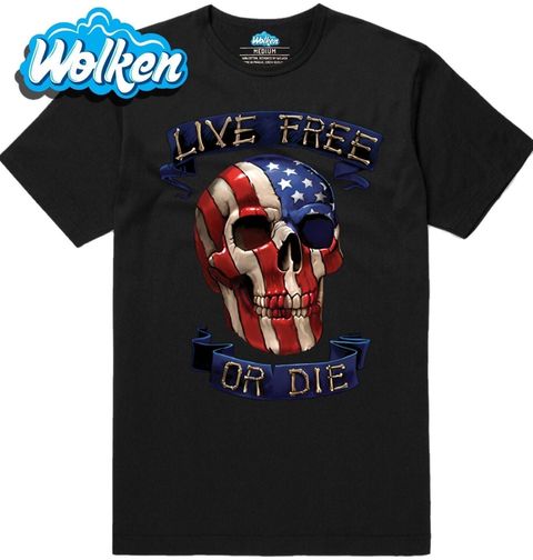 Obrázek produktu Pánské tričko Americká Lebka Žij svobodně nebo zemři